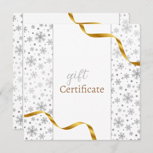 Gold Ribbon Modern Silver Snowflakes Cadeaukaart (Voorkant / Achterkant)
