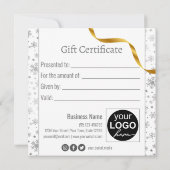Gold Ribbon Modern Silver Snowflakes Cadeaukaart (Achterkant)