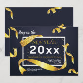 Gold Ribbon New Year Party Invitation Kaart (Voorkant / Achterkant)
