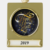 Gold Ribbon nieuwjaar Verguld Banner Ornament (Voorkant)