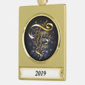 Gold Ribbon nieuwjaar Verguld Banner Ornament (Links)