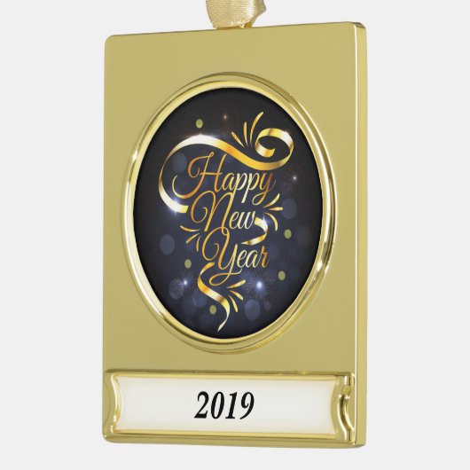 Gold Ribbon nieuwjaar Verguld Banner Ornament (Links)