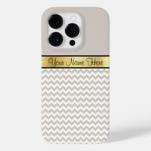 Gold Ribbon op zwarte grijs en witte Chevron Case-Mate iPhone Case (Achterkant)