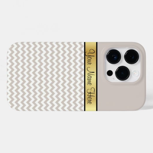Gold Ribbon op zwarte grijs en witte Chevron Case-Mate iPhone Case (Achterkant (horizontaal))