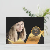 Gold Ribbon Photo Afstuderen Invitation Kaart (Staand voorkant)