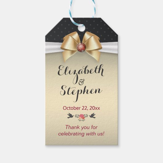 Gold Ribbon Red Diamond Weddenschap Hartelijk dank Cadeaulabel (Voorkant)