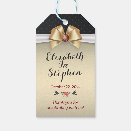 Gold Ribbon Red Diamond Weddenschap Hartelijk dank Cadeaulabel (Achterkant)