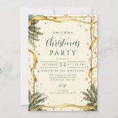 Gold Ribbon Rustic Christmas Party Kaart (Voorkant)
