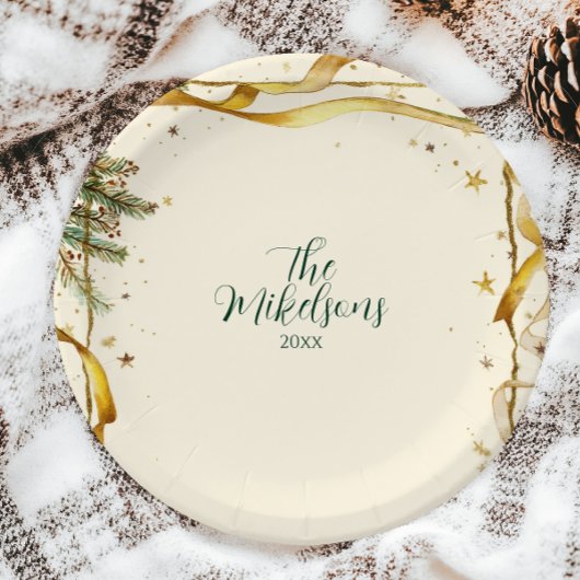 Gold Ribbon Rustic Christmas Party Papieren Bordje