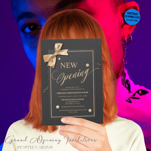 Gold Ribbon Typography Restaurant Nieuwe opening Kaart