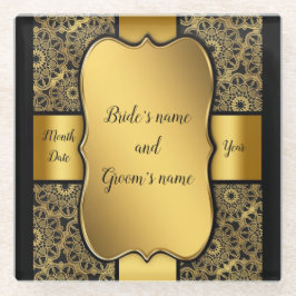 Gold Ribbon Wedding Favor Glazen Onderzetter