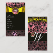 GOLD RIBBON YELLOW BLACK PINK DAMASK MONOGRAM VISITEKAARTJE (Voorkant / Achterkant)