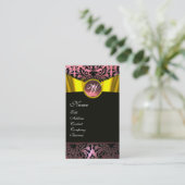 GOLD RIBBON YELLOW BLACK PINK DAMASK MONOGRAM VISITEKAARTJE (Staand voorkant)