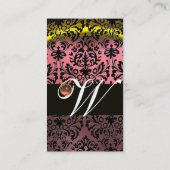 GOLD RIBBON YELLOW BLACK PINK DAMASK MONOGRAM VISITEKAARTJE (Achterkant)