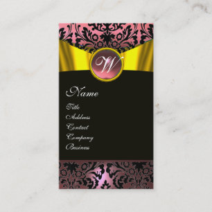 GOLD RIBBON YELLOW BLACK PINK DAMASK MONOGRAM VISITEKAARTJE