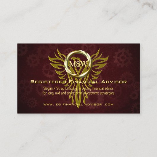 Gold Ring Eagle, burgundy cogs, financieel adviseu Advieskaart (Voorkant)