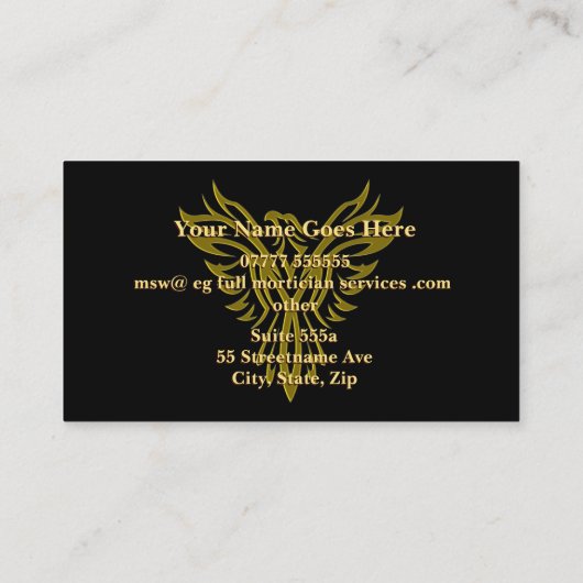 Gold Ring, Rising Phoenix, Mortician Service Visitekaartje (Achterkant)