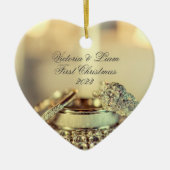 Gold Rings 1st Elegant-script voor eerste kerstnaa Keramisch Ornament (Voorkant)