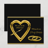 Gold Rings- en Gold Heart Ring Bearer Invitation Aankondigingskaart (Voorkant / Achterkant)