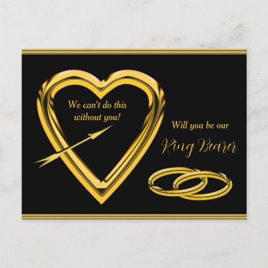 Gold Rings- en Gold Heart Ring Bearer Invitation Aankondigingskaart (Voorkant)