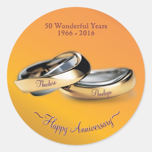 Gold Rings Golden Wedding Jubileum Ronde Sticker (Voorkant)
