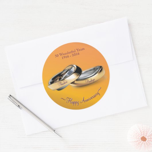 Gold Rings Golden Wedding Jubileum Ronde Sticker (Envelop)