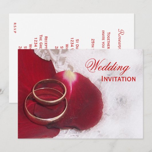Gold Rings Roos Petals Weddenschap Kaart (Voorkant / Achterkant)