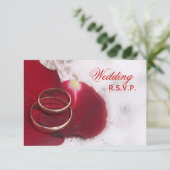 Gold Rings Roos Petals Wedding RSVP Kaartje (Staand voorkant)