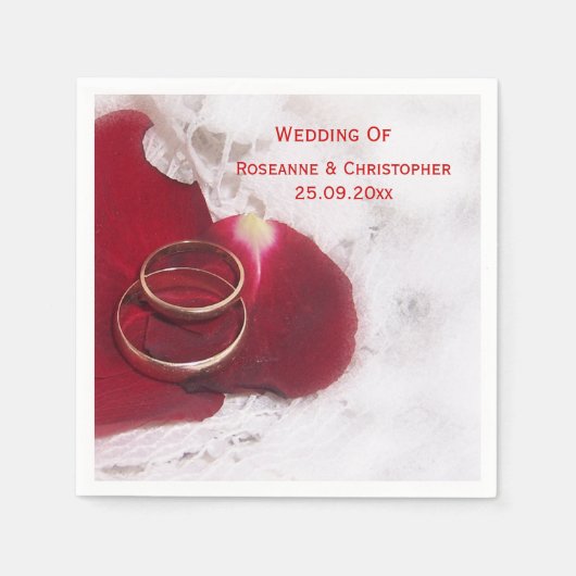 Gold Rings Roos Petals Wedding Servet (Voorkant)