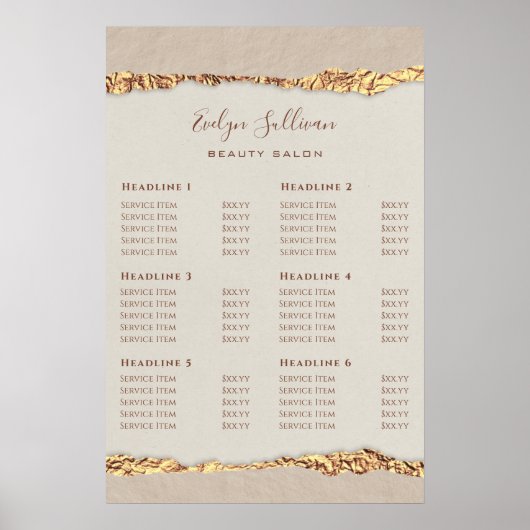 Gold Ripped Paper Price List Poster (Voorkant)
