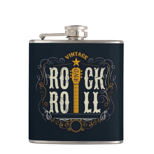 Gold  Rock & Roll Logo Heupfles (Voorkant)