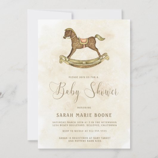  Gold Rocking Horse Baby shower Kaart (Voorkant)