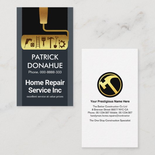 Gold Roller Brush Handyman Tools Visitekaartje (Voorkant / Achterkant)
