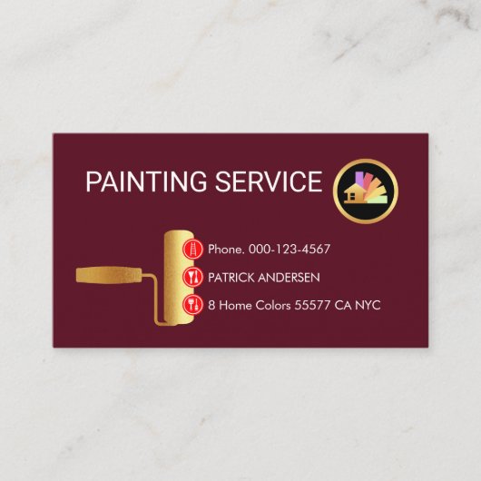 Gold Roller Brush Painting Button Icons Visitekaartje (Voorkant)
