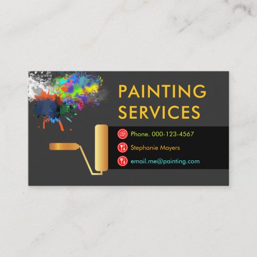 Gold Roller Brush Painting Paint Splatter Visitekaartje (Voorkant)
