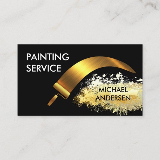 Gold Roller Brush Painting Splatter Visitekaartje (Voorkant)