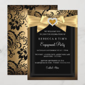 Gold Romantic Heart Engagement Party Kaart (Voorkant / Achterkant)