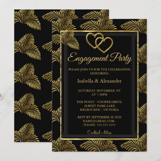 Gold Romantic Heart Engagement Party - Palms Kaart (Voorkant / Achterkant)