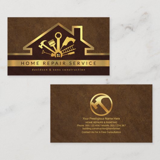 Gold Rooftop Building Golden Handyman Tools Visitekaartje (Voorkant / Achterkant)