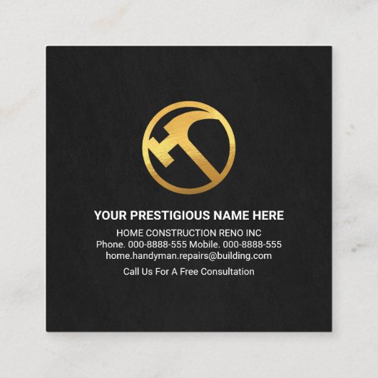 Gold Rooftop Handyman Tools Border Vierkante Visitekaartje (Achterkant)