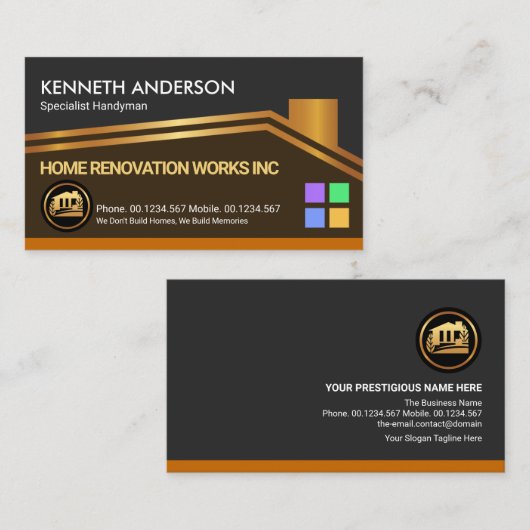 Gold Rooftop Lijst Construction Contractor Visitekaartje (Voorkant / Achterkant)