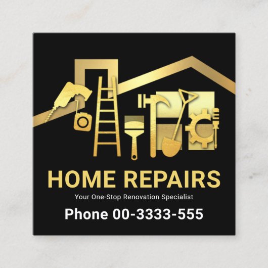 Gold Rooftop Lijst Golden Handyman Tools Vierkante Visitekaartje (Voorkant)