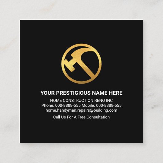 Gold Rooftop Lijst Golden Handyman Tools Vierkante Visitekaartje (Achterkant)