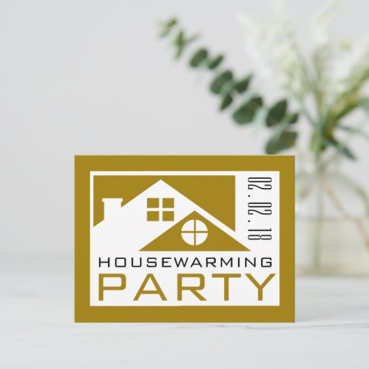 Gold Rooftop, uitnodiging van Housewarming Party Briefkaart (Staand voorkant)