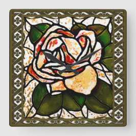 Gold Roos Art Deco Vierkante Klok