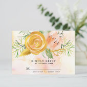Gold Roos Blush Pink Peony Floral Wedding RSVP Kaartje (Staand voorkant)