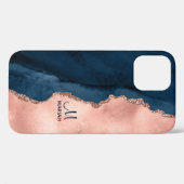 Gold Roos en Navy Blue - Agate Waterverf Hoesje-Ma Case-Mate iPhone Case (Achterkant (horizontaal))