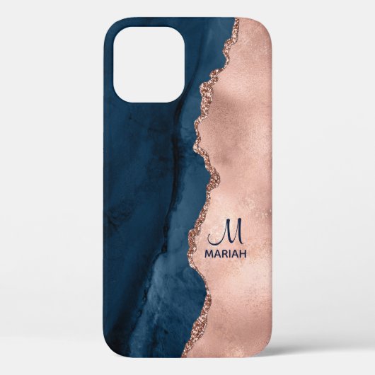 Gold Roos en Navy Blue - Agate Waterverf Hoesje-Ma Case-Mate iPhone Case (Achterkant)