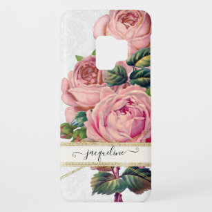 Gold Roos Floral  Roze Elegant Script Name Case-Mate Samsung Galaxy S9 Hoesje