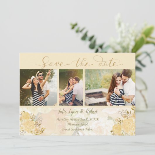 Gold Roos Foto slaat de datum op Save The Date (Staand voorkant)